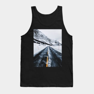 Driving Norway - Road Through Mountainous White Winter Landscape Tank Top